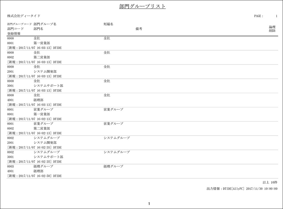 部門グループリスト