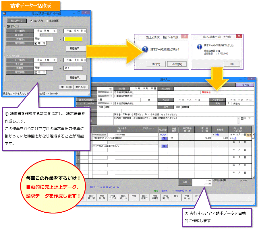 請求データ一括作成の画面イメージ