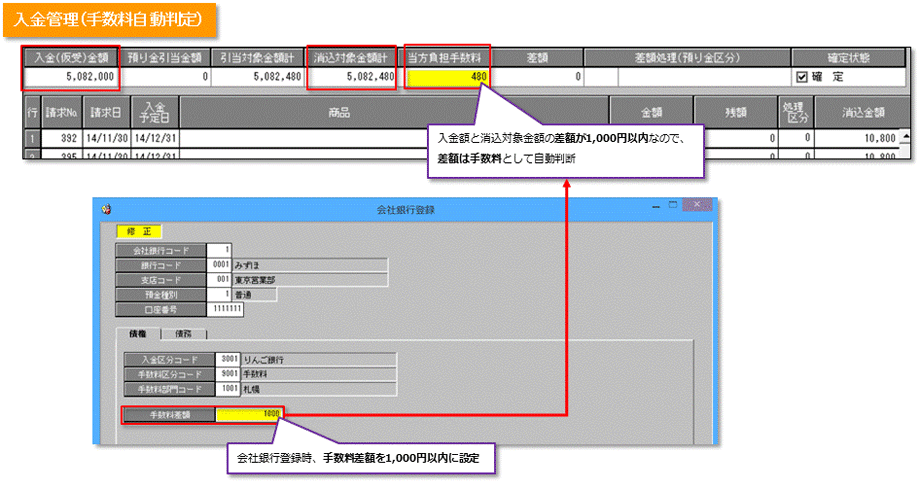 手数料自動判定の画面イメージ