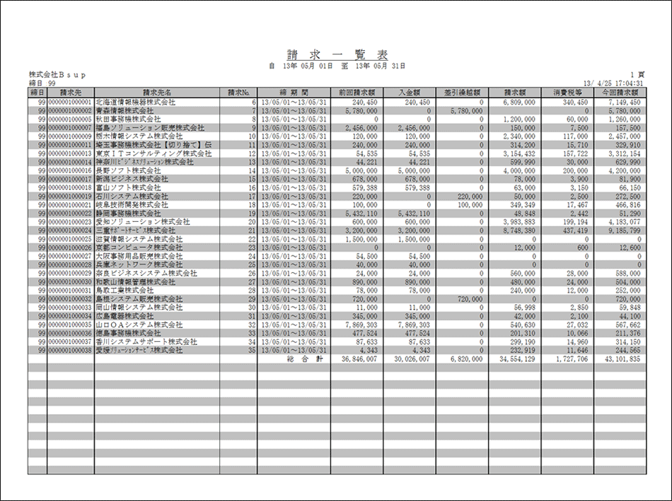 合計請求一覧表