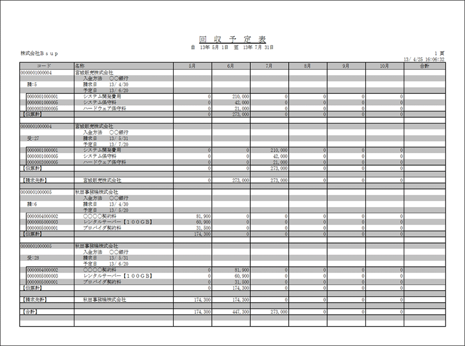 回収予定表（明細単位に集計）