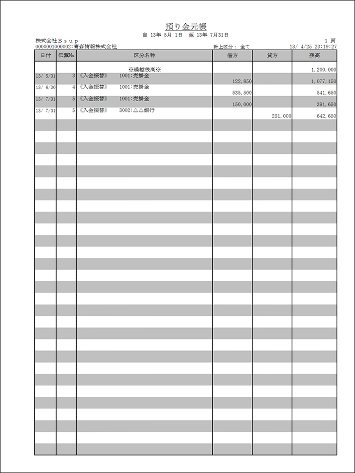 債権関連取引先元帳（集計対象：預り金）